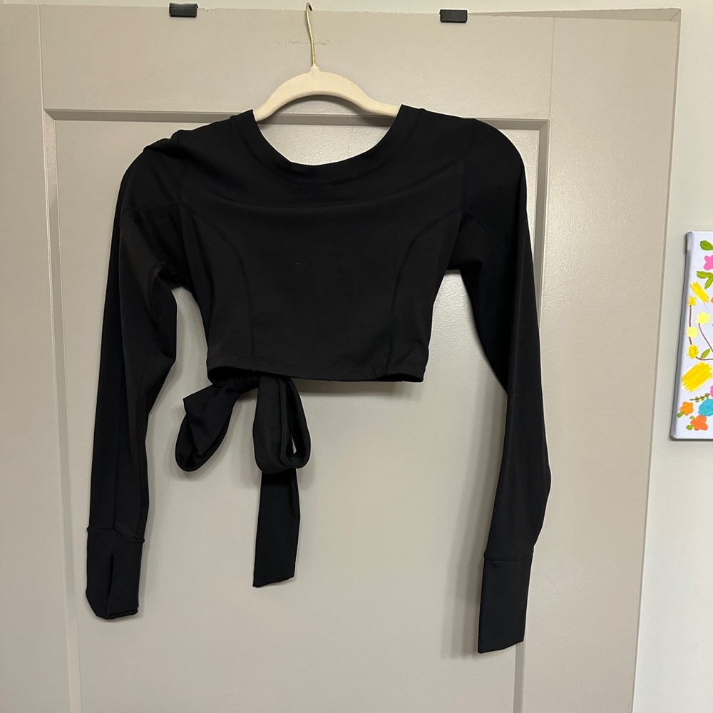 Mono B Black Long Sleeve Tie Crop Top